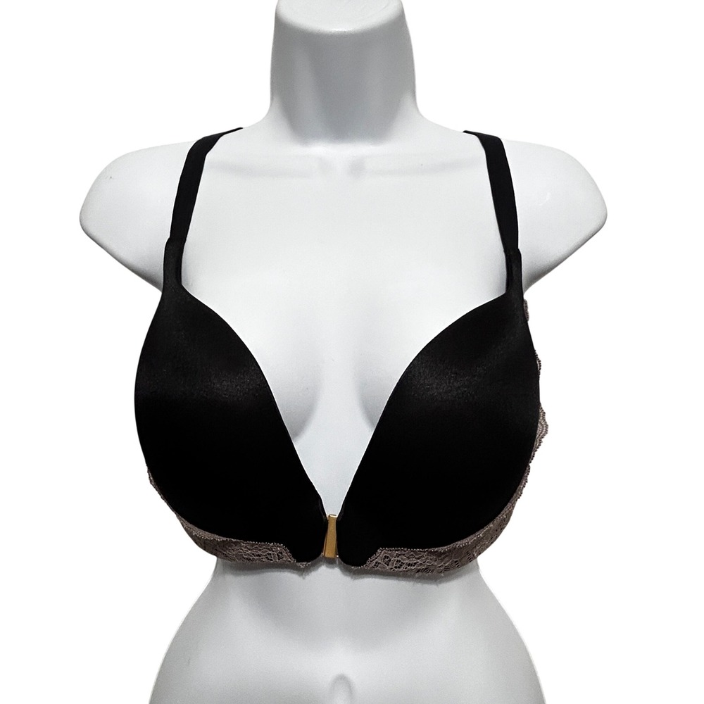 Victoria Secret Womens Y2K Push Up Bra 38D Black Lace Racerback Front Closure